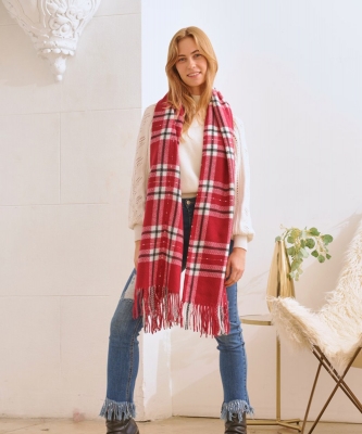 Plaid Long Winter Scarf SF320054 BURGUNDY